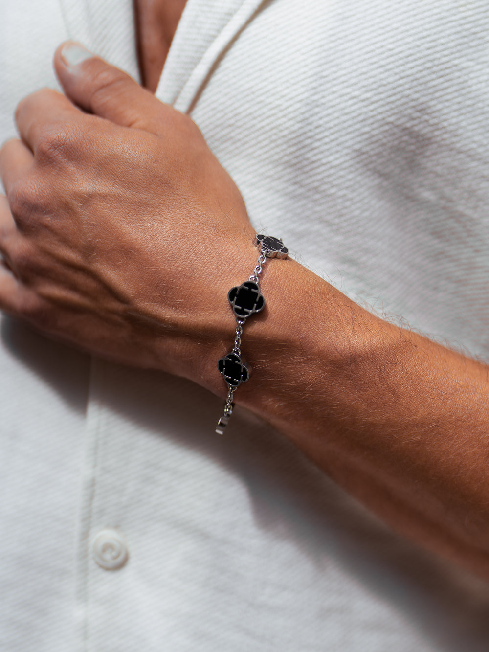 Onyx Clover Armband Silber Herren