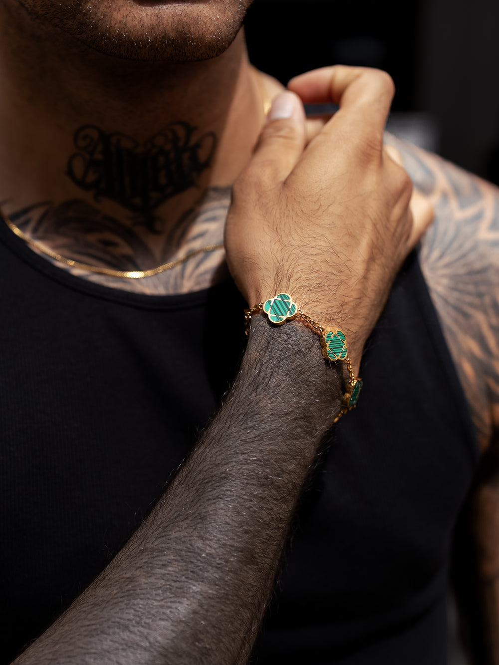 Malachit Clover Armband Gold Herren