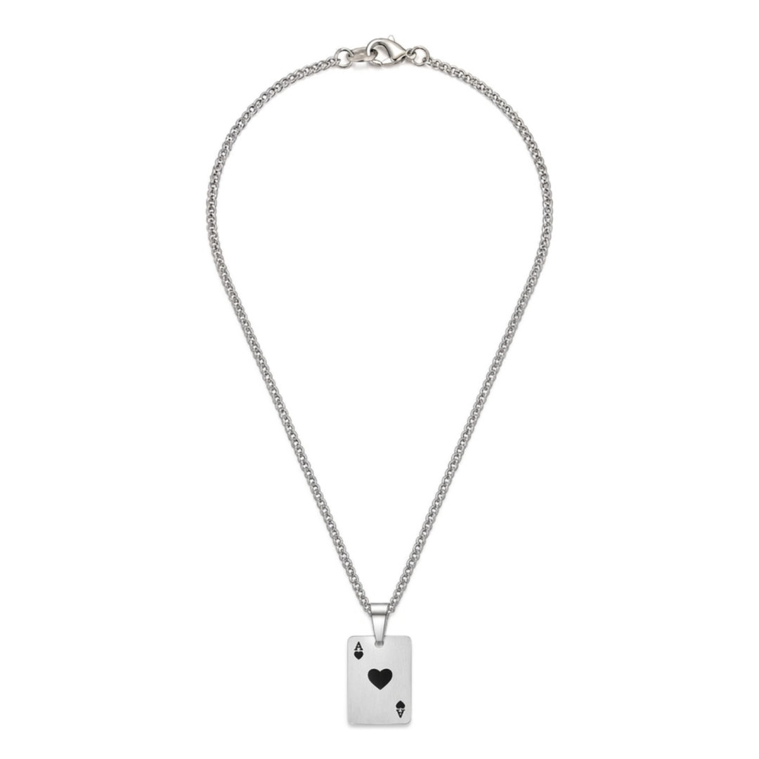 Herren Ace of Hearts Halskette 316L Edelstahl Silber Produktfoto Spielkarte Anhänger