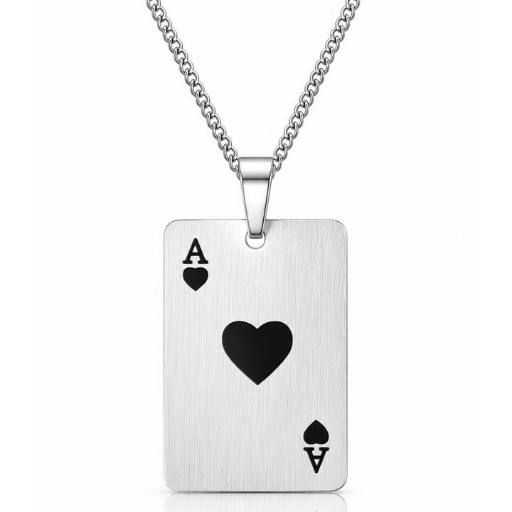 Herren Ace of Hearts Halskette Silber Detailansicht Spielkarte Anhänger