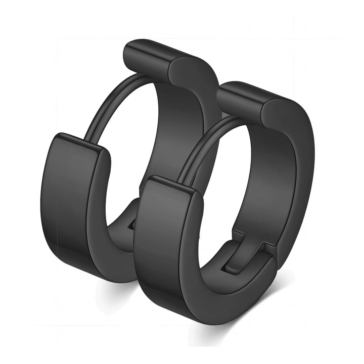 Black Huggie Creolen 316L Edelstahl von ETERNAL – Freisteller Paar schwarz auf weißem Hintergrund