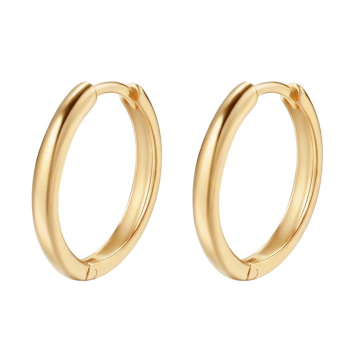 Gold Slim Hoop Creolen 316L Edelstahl von ETERNAL – Paar Freisteller auf weißem Hintergrund