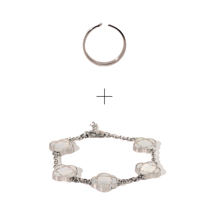 Perlmutt Clover & Ring - Silber