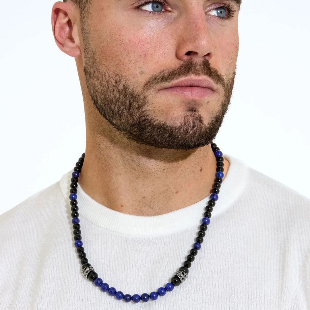 Halskette mit Perlen – Schwarz/Blau