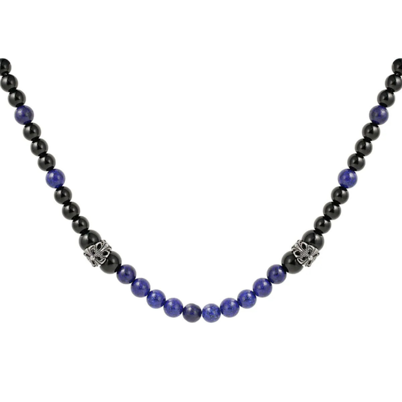 Perlen Halskette Herren Schwarz Blau
