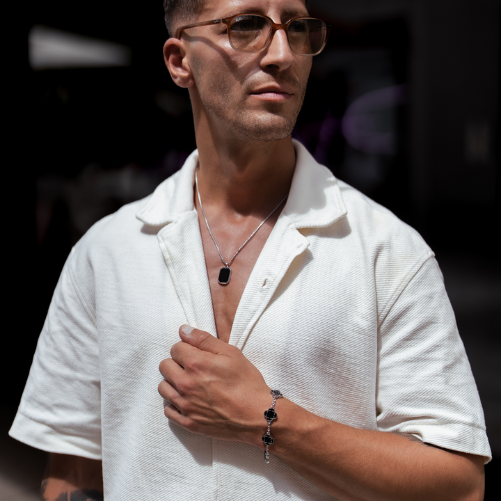 Halskette mit schwarzem Onyx – Silber