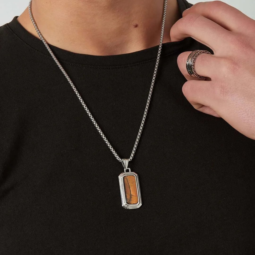 Halskette mit Steinanhänger - Braun