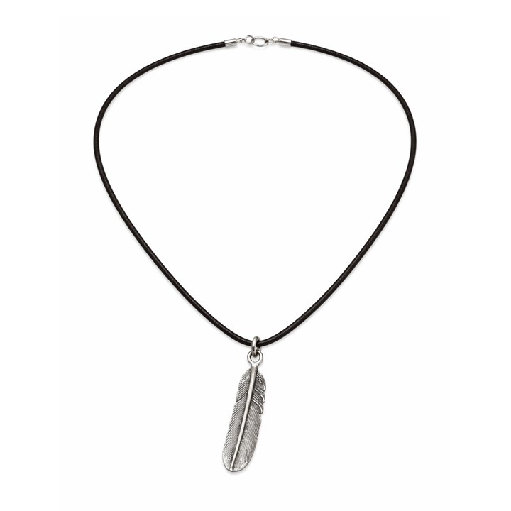 Feder Halskette aus 925 Sterlingsilber mit schwarzem Lederband für Herren