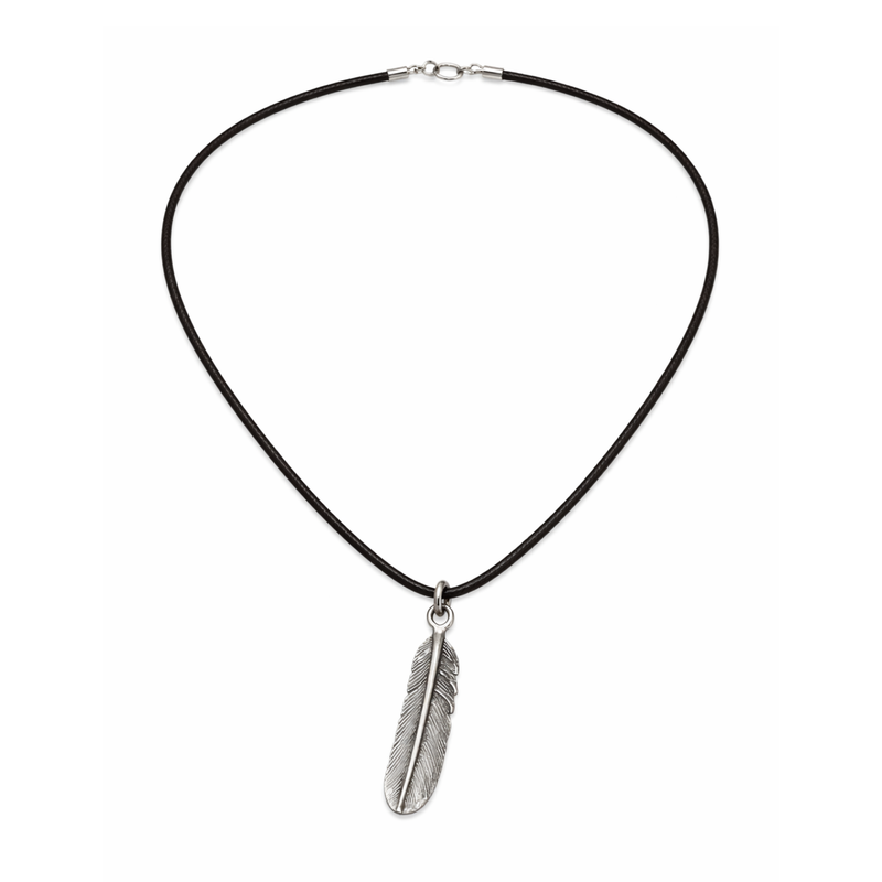 Feder Halskette aus 925 Sterlingsilber mit schwarzem Lederband für Herren