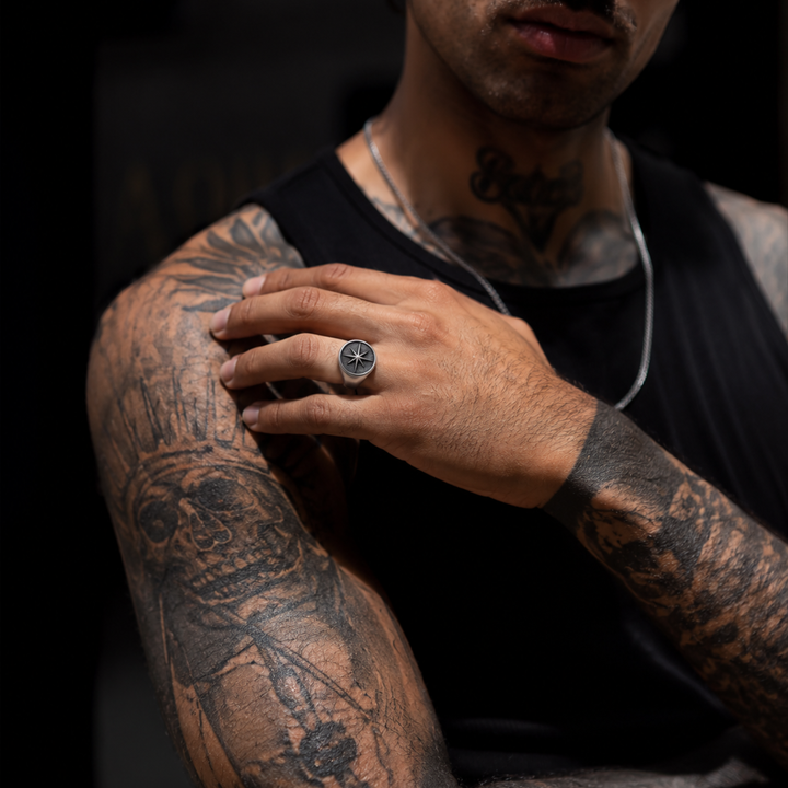 Kompass ring Herren Silber