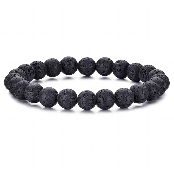 Herren Lavastein Perlenarmband pur schwarz ohne Metallelement