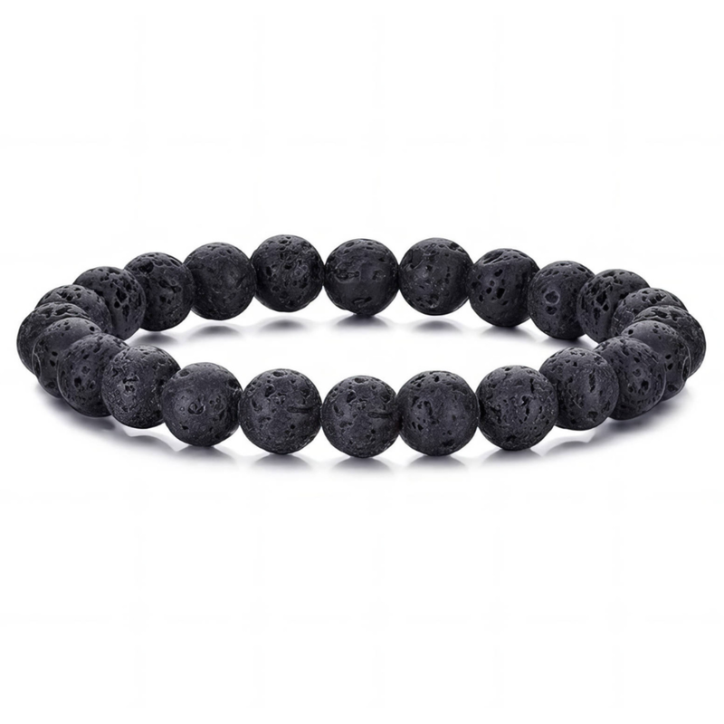 Herren Lavastein Perlenarmband pur schwarz ohne Metallelement