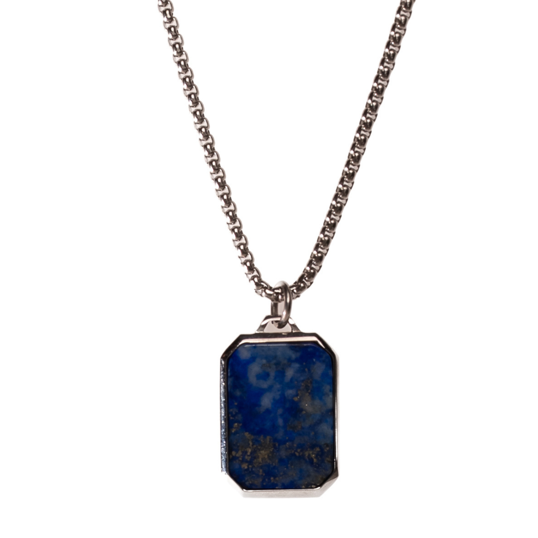 Herren Lapis Halskette mit tiefblauem Lapis-Anhänger aus 316L Edelstahl Silber