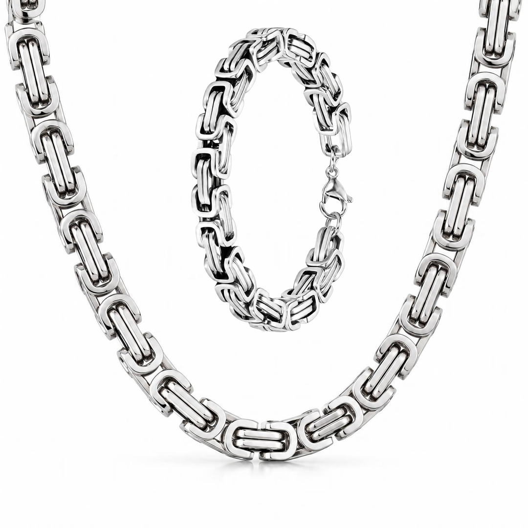 Byzantine Chain Set – Kette & Armband 316L Edelstahl - Silber