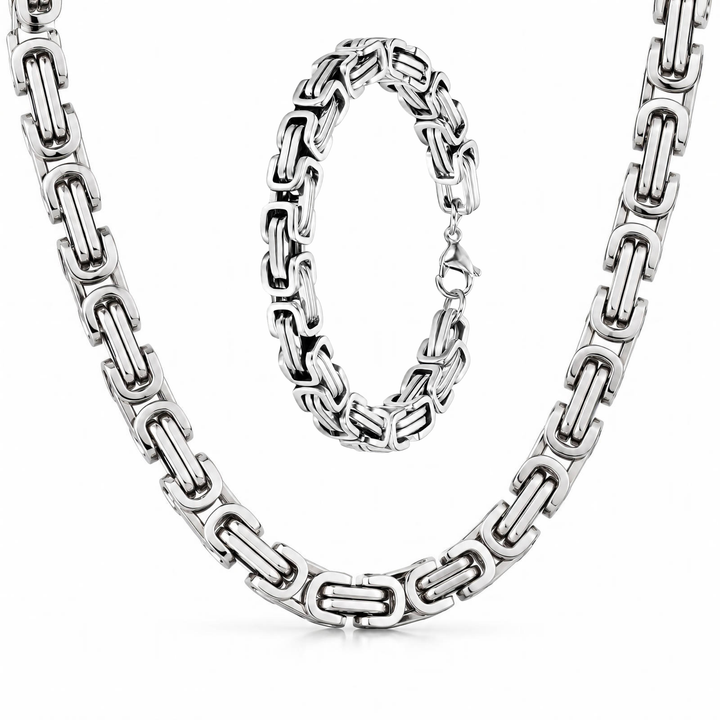 Byzantine Chain Set – Kette & Armband 316L Edelstahl - Silber