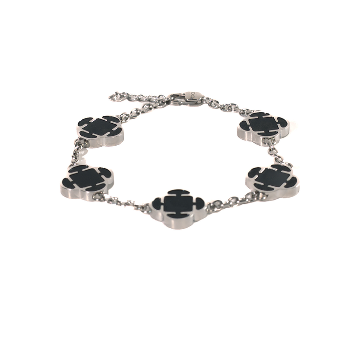 Onyx Clover Armband – Silber