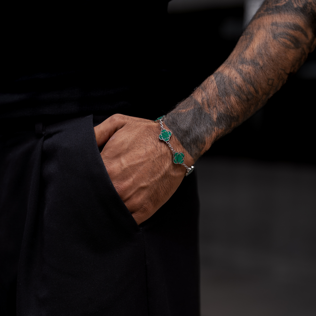 Malachit Clover Armband – Silber