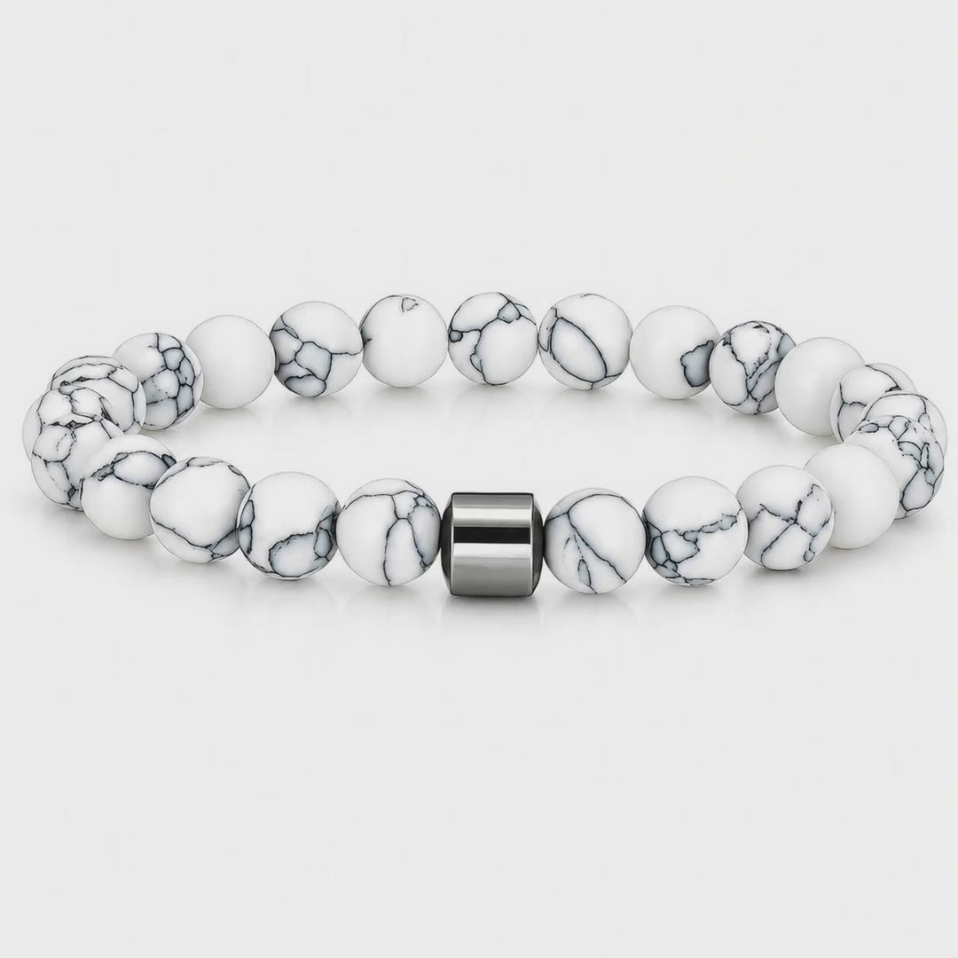 Herren naturstein Perlenarmband weiß grau kaufen